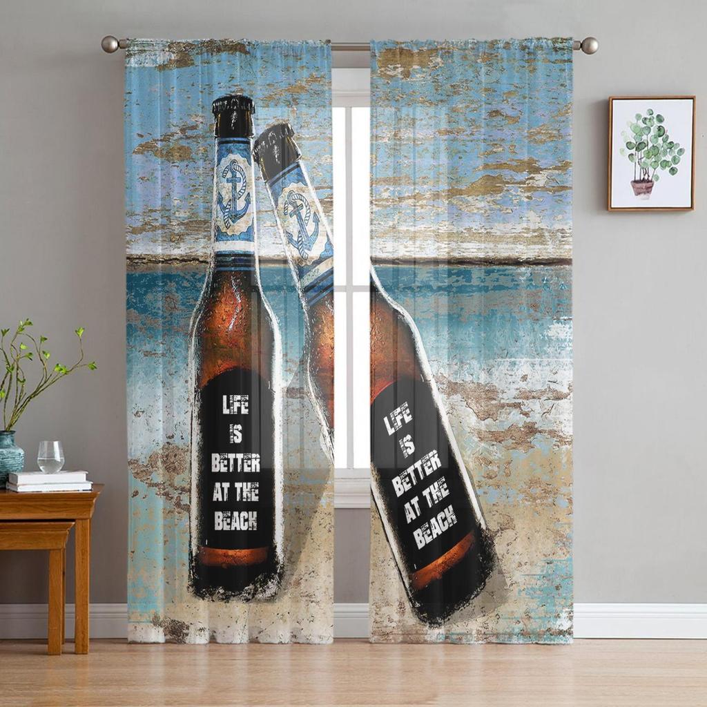 Red Wine Wine Bottle Wine Glass Sheer Tulle Window Curtains For Living Room Bedroom Kitchen Veiling Curtain Home Decoration