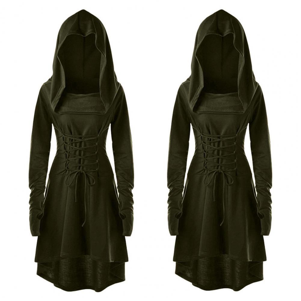 Kobiety Sukienka Cosplay Gotycka Jednolity Kolor Sznurowana Ramiączka Wąska Talia Nieregularny Dół Kaptur Długi Rękaw Imprezy Tematyczne Odgrywanie Ról