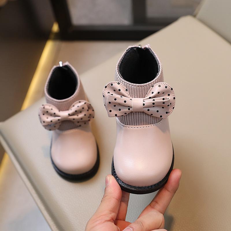 Bootie winter new girl bow leather boots