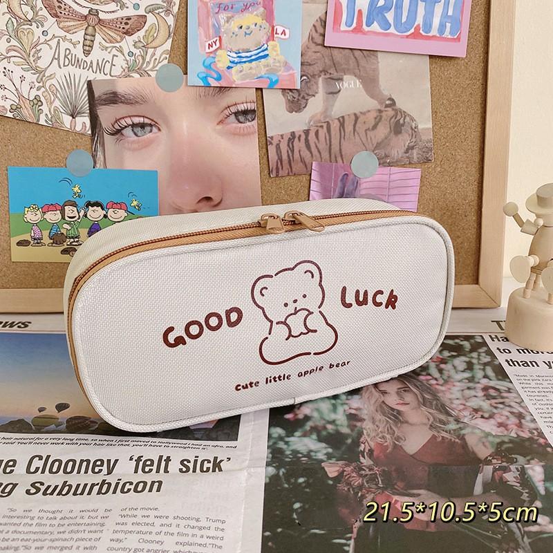 

Холщовая сумка-карандаш, школьная большая вместительная школьная коробка для канцелярских принадлежностей с медведем для девочек, пенал для мальчиков и девочек