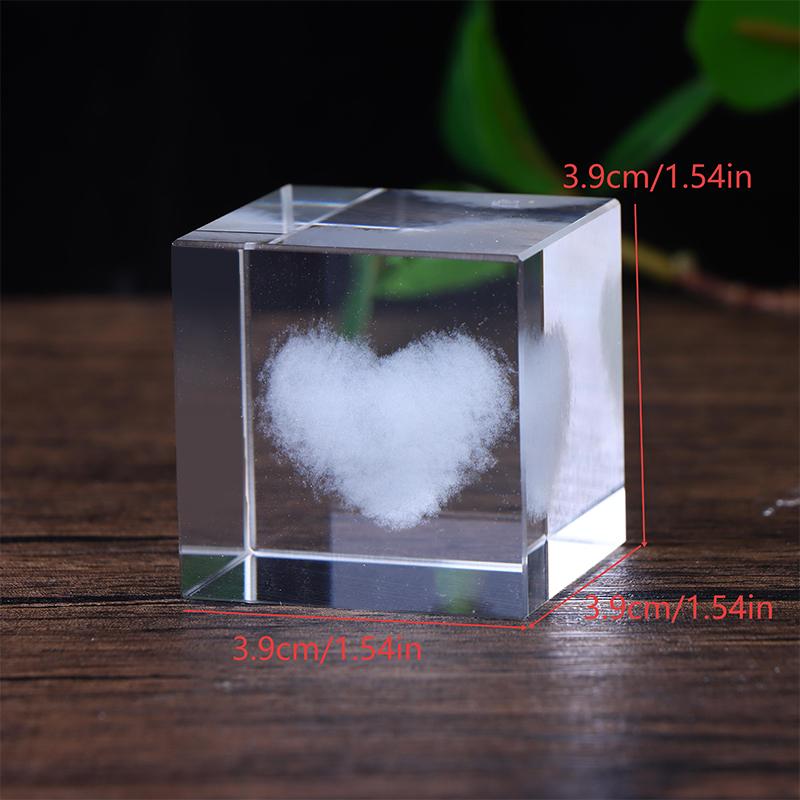 4cm Crystal Art Cube Paperweight - 3D Inner Carving Moon/Heart Galaxy Float Suspension Decor,Desktop Ornament Gift for Women/Men