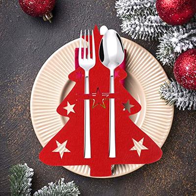 Christmas Cutlery Knife Fork Cover Table Decor Elk Xmas Tree Tableware Pocket Holder Bags Covers New Year Xmas Party Home Decor