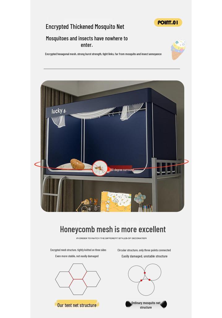 Wow Oh Dorm Blackout Bed Curtains with Mosquito Nets - Privacy & Insect Protection for Bunk Beds In College Dorms