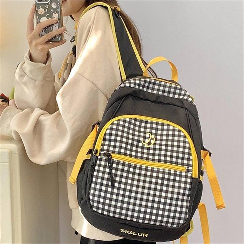 Schultasche Japanisches Karomuster Mädchenstil Rucksack Niedlich Große Kapazität Leichtgewicht Nylon-Rucksack Studenten Vielseitiger Rucksack