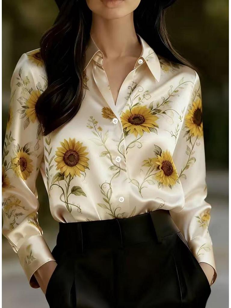 Cross 2026 European & American Retro Floral Long-Sleeve French-Style Women's Shirt