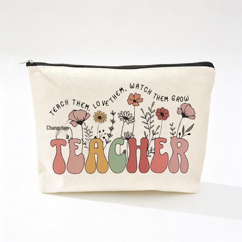 Teacher's Day Inspirational Slogan Makeup Bag - Portable Imitation Linen Zipper Pouch