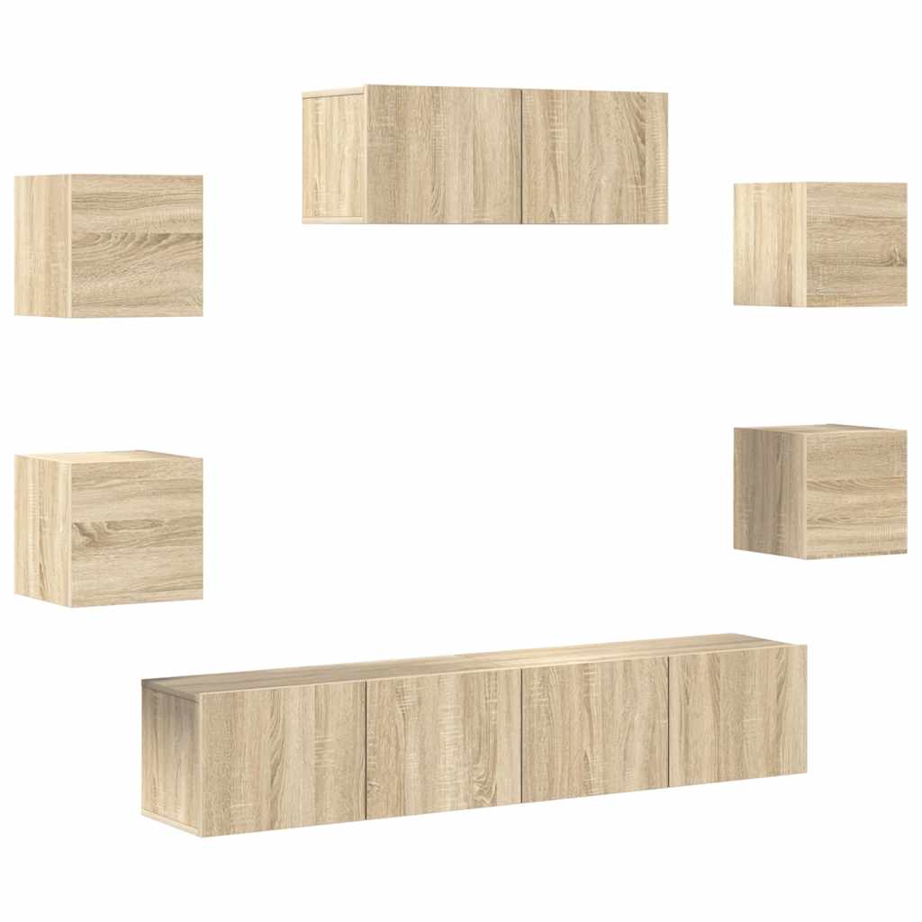 7 Piece TV Cabinet Set Sonoma Oak Effect Particleboard