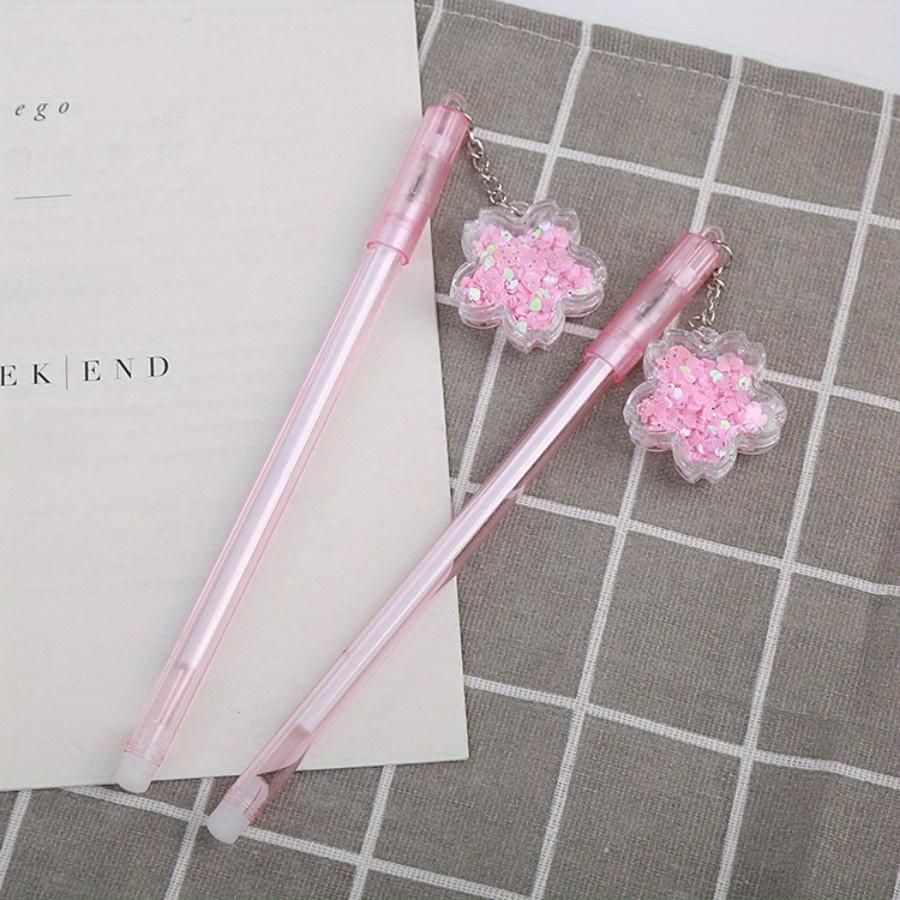 10pcs 0.5mm Cherry Blossom Pendant Gel Pen Creative Girly Heart Quicksand Sequin Water Pen Cute Fairy Pendant Pen Signature Pen