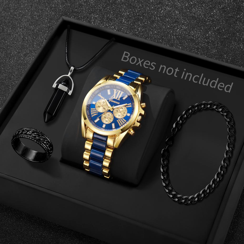 Xiaomi 4PCS Fashion Roma Dial Men Business Watches Jewelry Set Luxury Male's Quartz Wristwatch Reloj Hombre (Without Box)