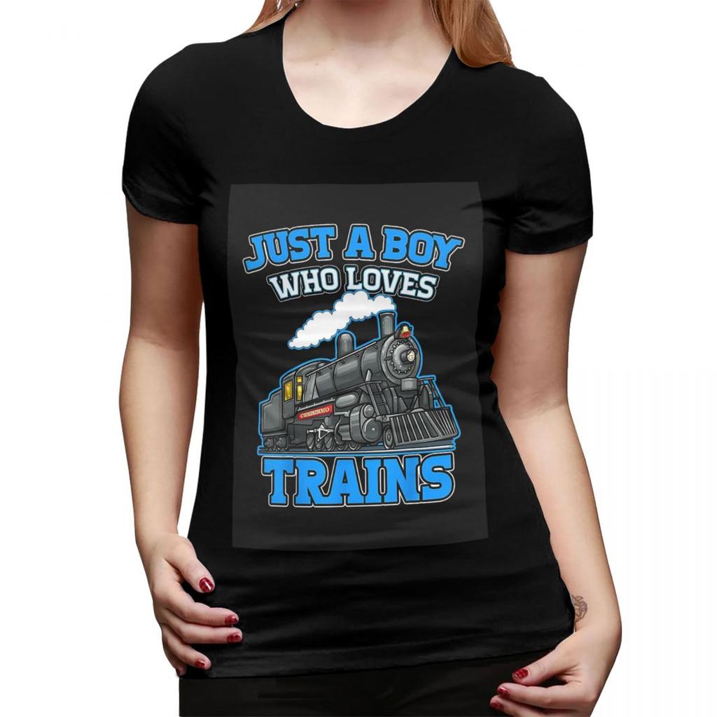 Just A Boy Who Loves Trains Funny Boys Trains TShirt for Women Round Neck Streetwear T Shirts Womens Short Sleeve Clothes Tops