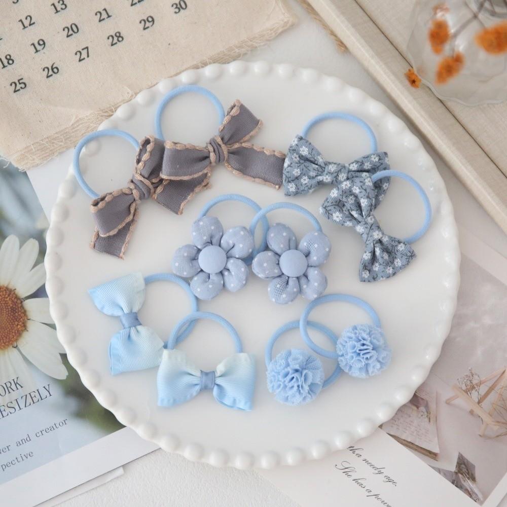 10pcs Handmade Flower Bows Hair Ropes Elastic Harpin Girls Hair Bows Set No Harm Hair Accessories Bowknot Hair Ties