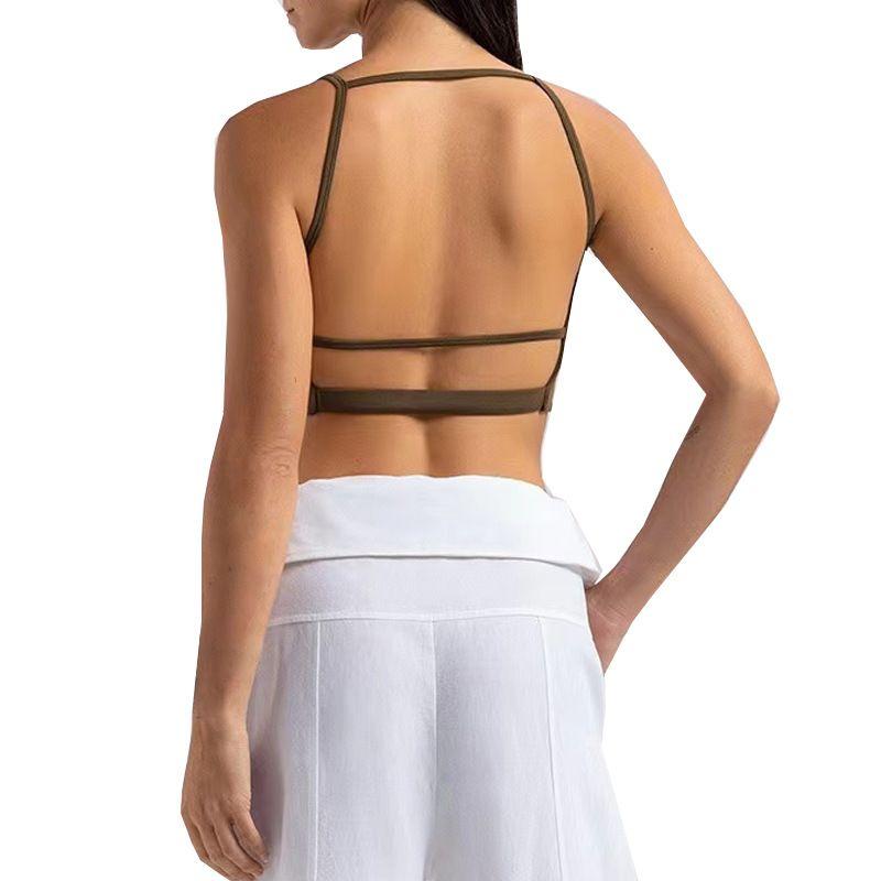 

Open Back Yoga Vest Women s Back High Elastic Quick-Drying Sports Workout Underwear Dance Running Training Spaghetti Strap Bra Elastic CAMEL L