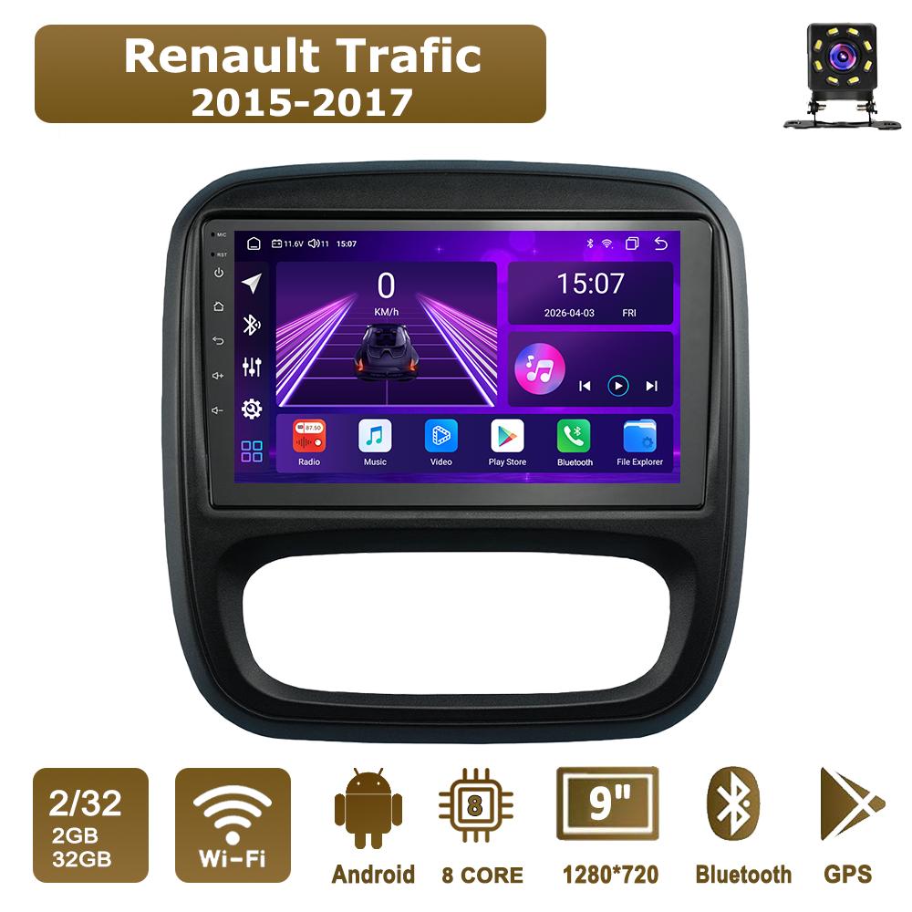 

Android Car-Play Car Radio For Renault Trafic 2015-2017 Multimedia Player Head Unit Stereo GPS Navigation BT WIFI,8 CORE ,2+32GB чорний