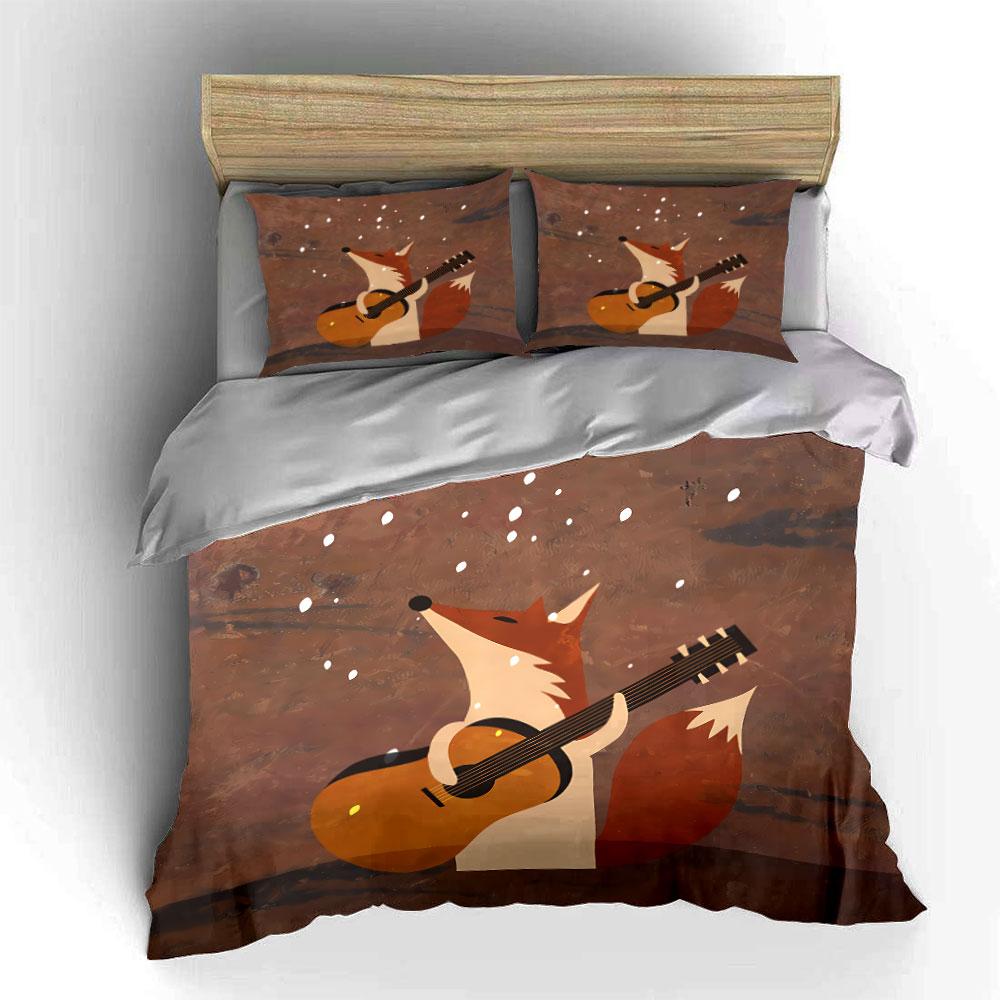 Fox Playing Guitar Art Design Bedding Duvet Cover Set Duvet Cover Pillowcases (1*Duvet Cover 2*Pillowcases, without duvet insert)