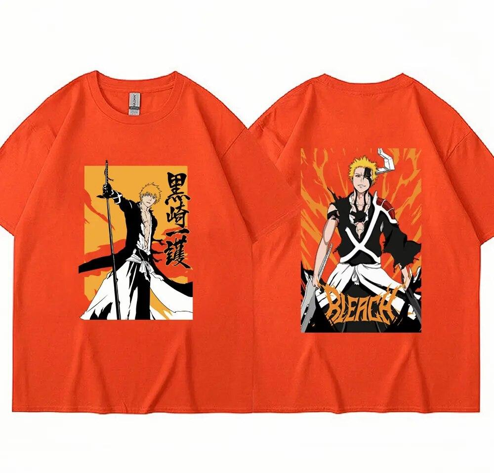 Japan Anime Bleach Kurosaki Ichigo T Shirt Unisex Women Fashion Oversized T-shirt Harajuku Short Sleeve Hip Hop T-shirts Streetwear
