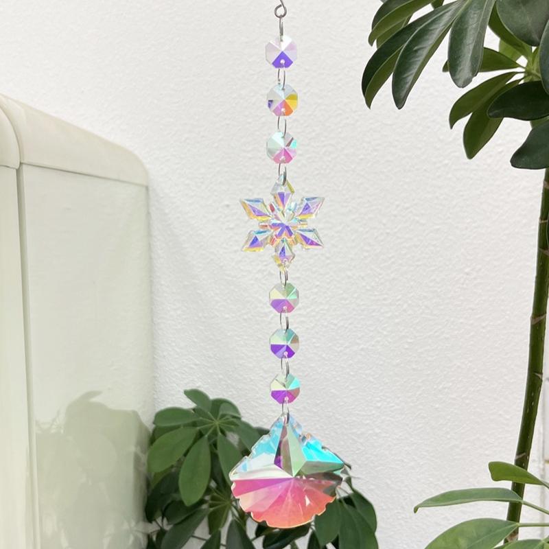 Crystal Snowflake Decoration 6Pieces Acrylic Snowflake Christmas Ornaments Rainbow Car Pendants Winter Clear Icicle Drop For