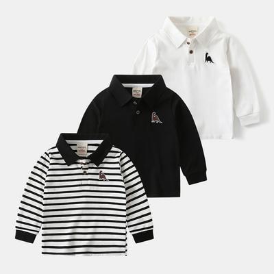 Camisa de Manga Longa com Gola para Meninos de 2-8 Anos com Bordado de Dinossauro