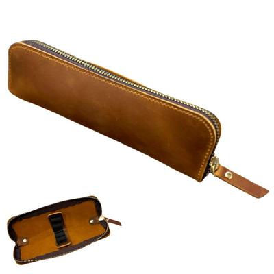 Leather Pencil Large Genuine Leather with Zipper Suitable for Fountain and Business Use Case, Capacity, Stylish, Lightweight, Slim, Closure, Pens,