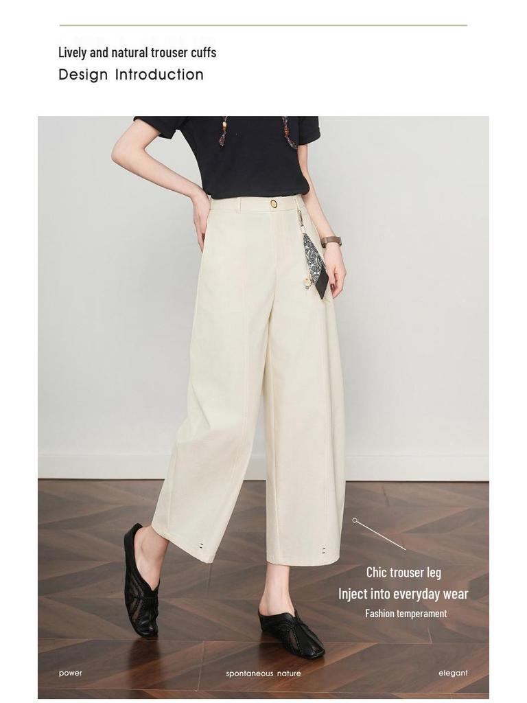 Spring Collection: Women's High-Waisted Loose Wide-Leg Cropped Pants - Slimming & Versatile for Petite Figures