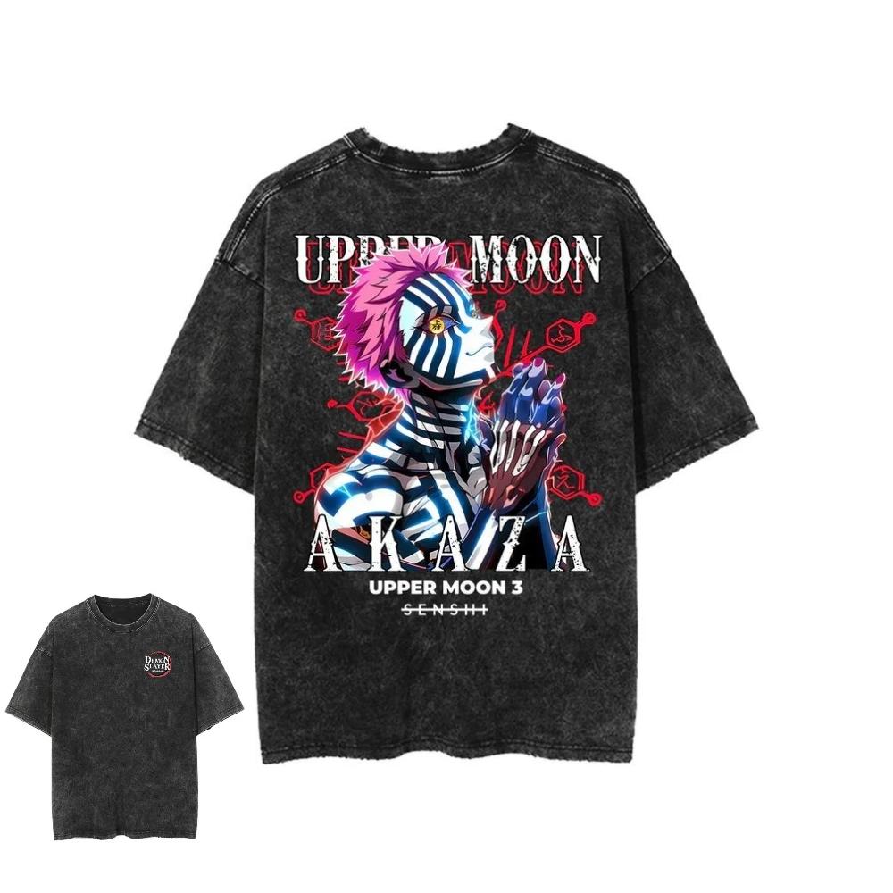 Unisex Harajuku Anime Washed T Shirt Demon Slayer Men Women Short Sleeve Graphic Tee Y2k Clothes Summer Streetwear Casual Top
