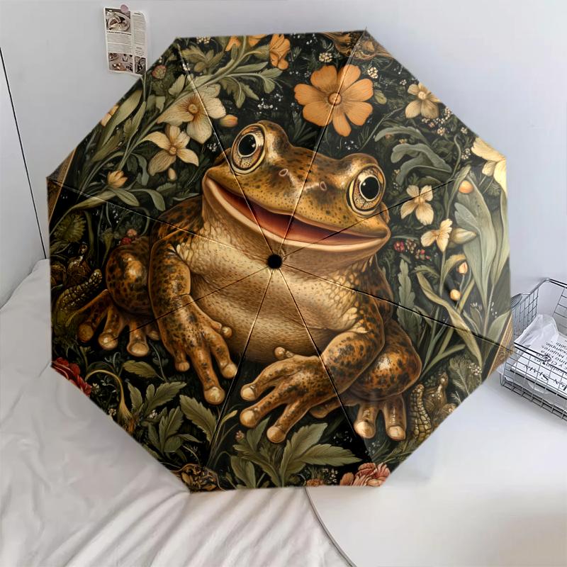 

Frog pattern, automatic folding umbrella, portable and foldable design, 8 ribs, a Christmas or birthday gift.