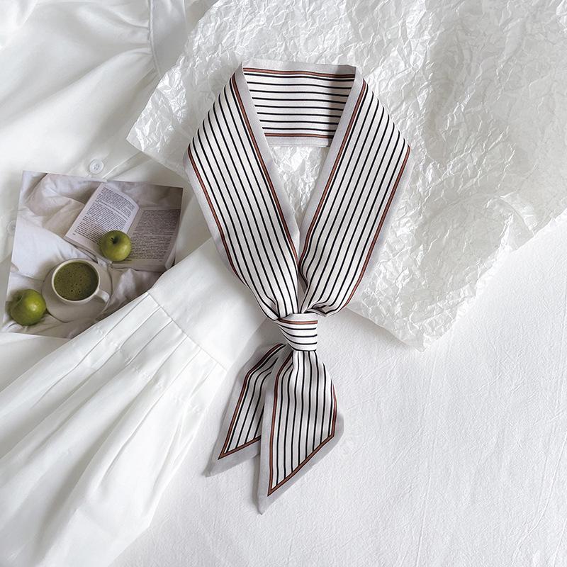 

2024 Корейский стиль Кофейный шелковый шейный платок-галстук с подарочной коробкой - Женский аксессуар 6*90CM