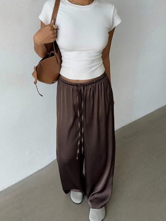 Women's Satin Low-Rise Retro Casual Pants - Perfect for Commuting