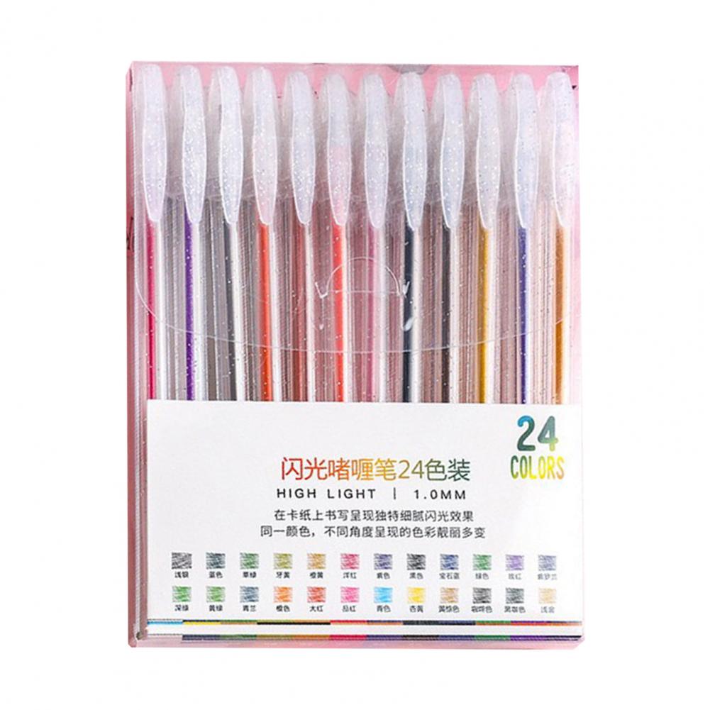 Pen Glitter Body Highlighter Multicolored Highlighter Pen Set with Transparent Body Smooth Metal Tip Glitter Gel for Coloring