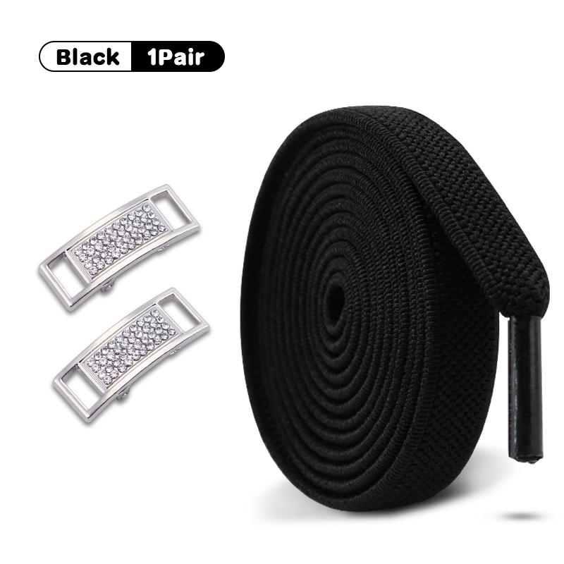 1Pair Diamond Lock Shoelaces Without ties Elastic Laces Sneakers No Tie Shoe laces Kids Adult 0.8cm Flat Shoelace for Shoes