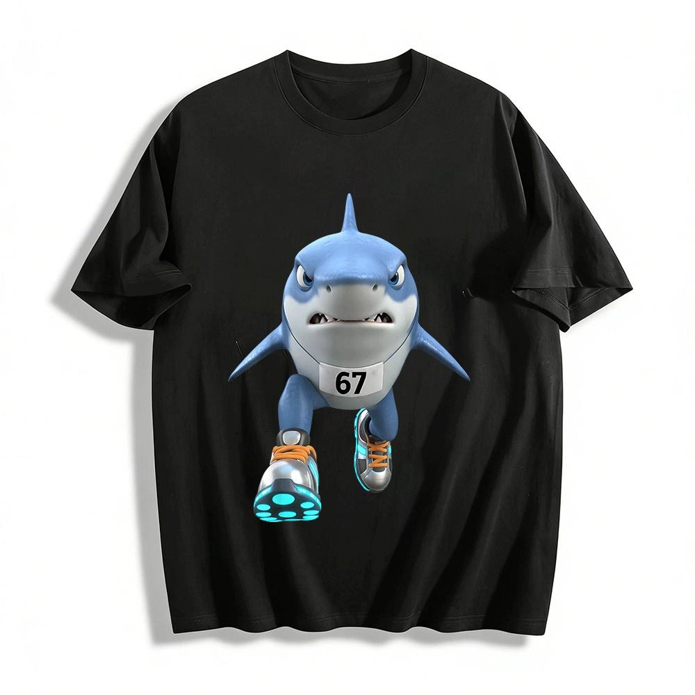 Fun No.67 Sport Shark Print Loose Casual Unisex Top Pure cotton T-shirt XXS