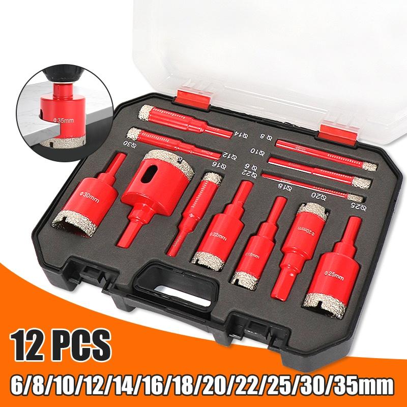 12pcs Drywall Tile Hole Cutter Set Hole Cutter Tool Kit Granite Marble Full-Body Porcelain Tile Ceramic Stone Drilling Tools