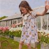 European Style Summer Girls' Cartoon Print Princess Dress, Round Neck