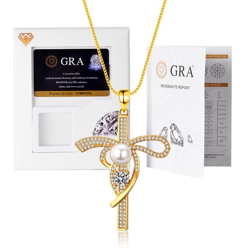 

Розкішне золотисте кольє-хрестик з муасанітом та перлами для жінок, з діамантовими акцентами 6A Zirconia Simulated Moissanite with GRA Box