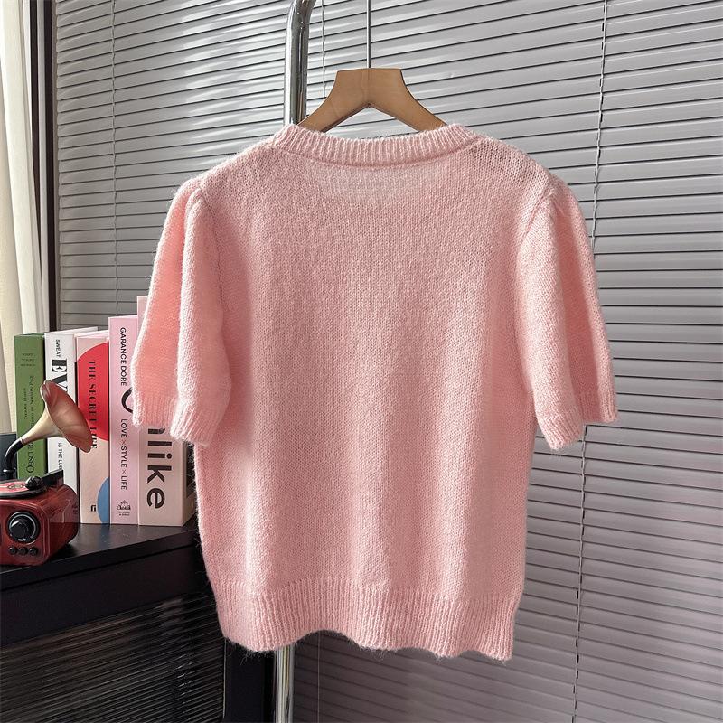 Fransk Søt Rund Hals Strikket Genser for Dame Høst og Vinter Slim Fit Genser Topp