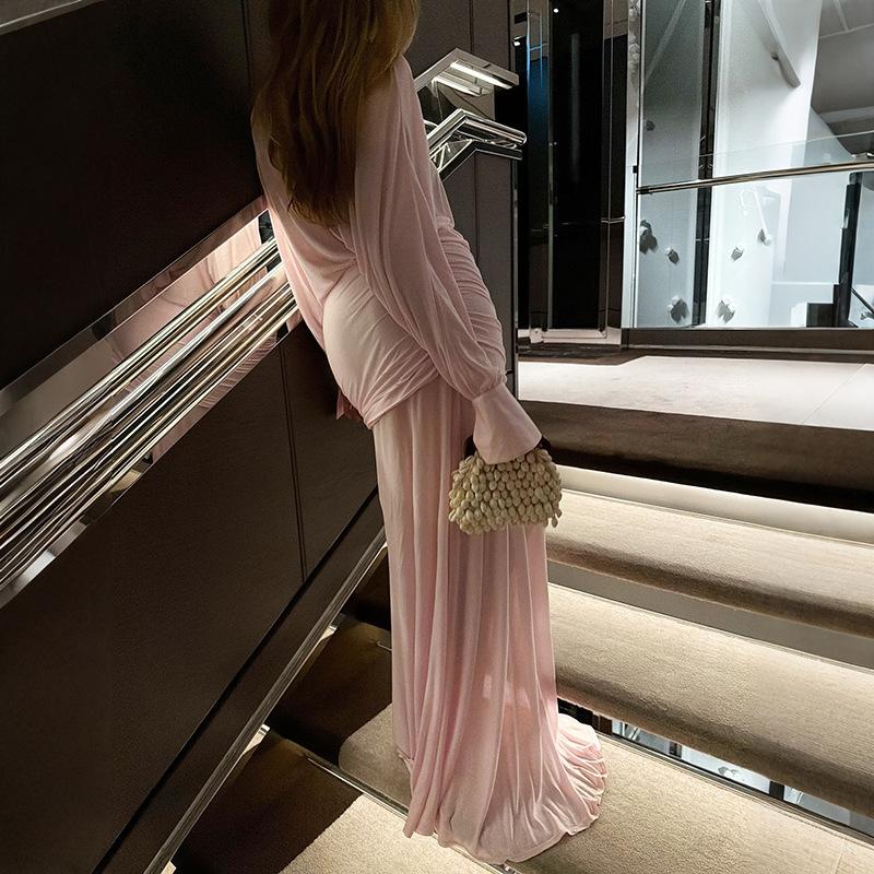 European and American style summer new temperament street trend slightly transparent sexy pleated splicing slim dress