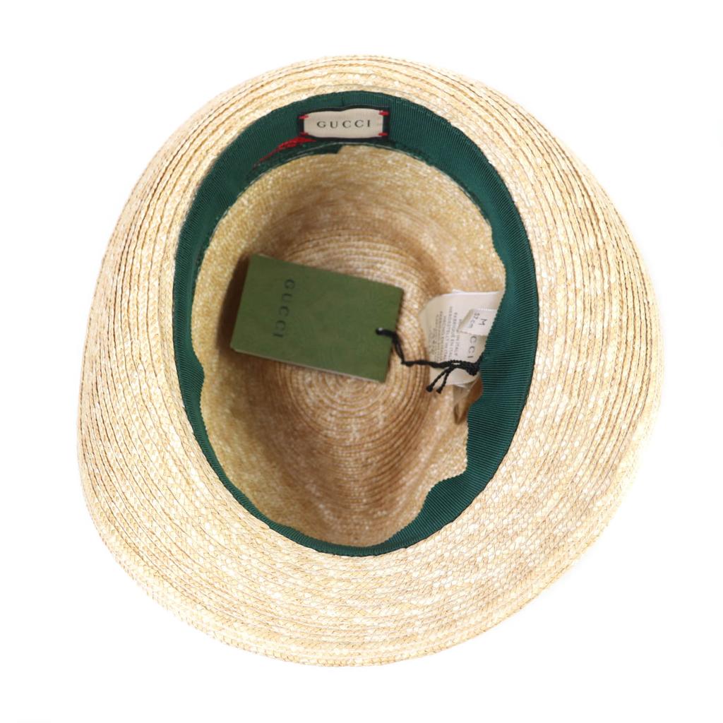 Pristine GUCCI hat Web Stripe Straw Hat natural straw Women M 434760 Used