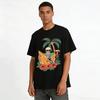 Vintage Skull Surfing Coconut Tree Graphic Short Sleeve Tee Pure Cotton T-shirt