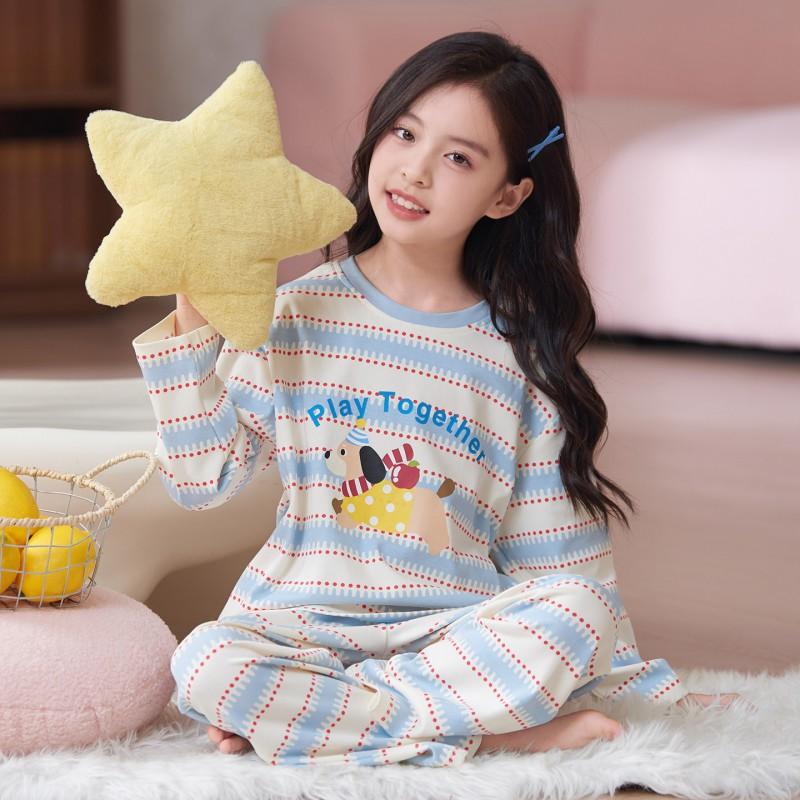 100% Cotton Girls Pajama Set Long Sleeve Round Neck Loose Fit Princess Style Kids Ages 8 Home Wear