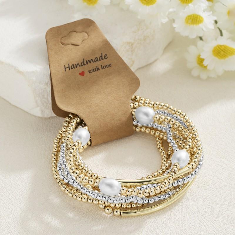 Womens Minimalist Pearl CCB Beaded Stretch Bracelet Set 11pcs Geometric Design Eco-Friendly Leather Card Holder Eco-friendly Material