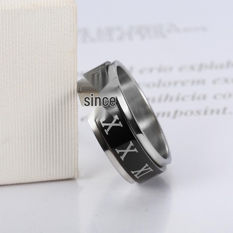Trendy Stainless Steel Roman Numeral Rotatable Couple Ring