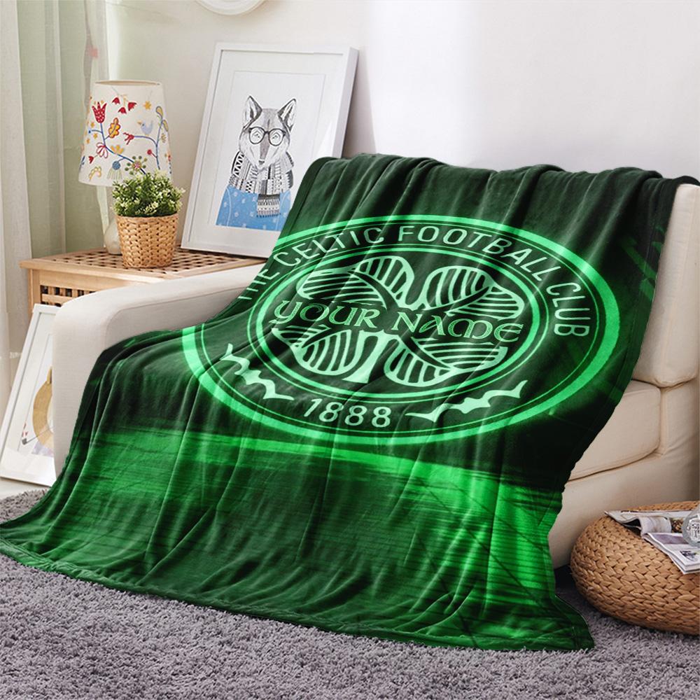 1PC Celtic Fc Crest Custom Name Patterned Flannel Blanket Suitable For All Seasons For Home Decor Warmth And Comfort Gifts Holiday Present