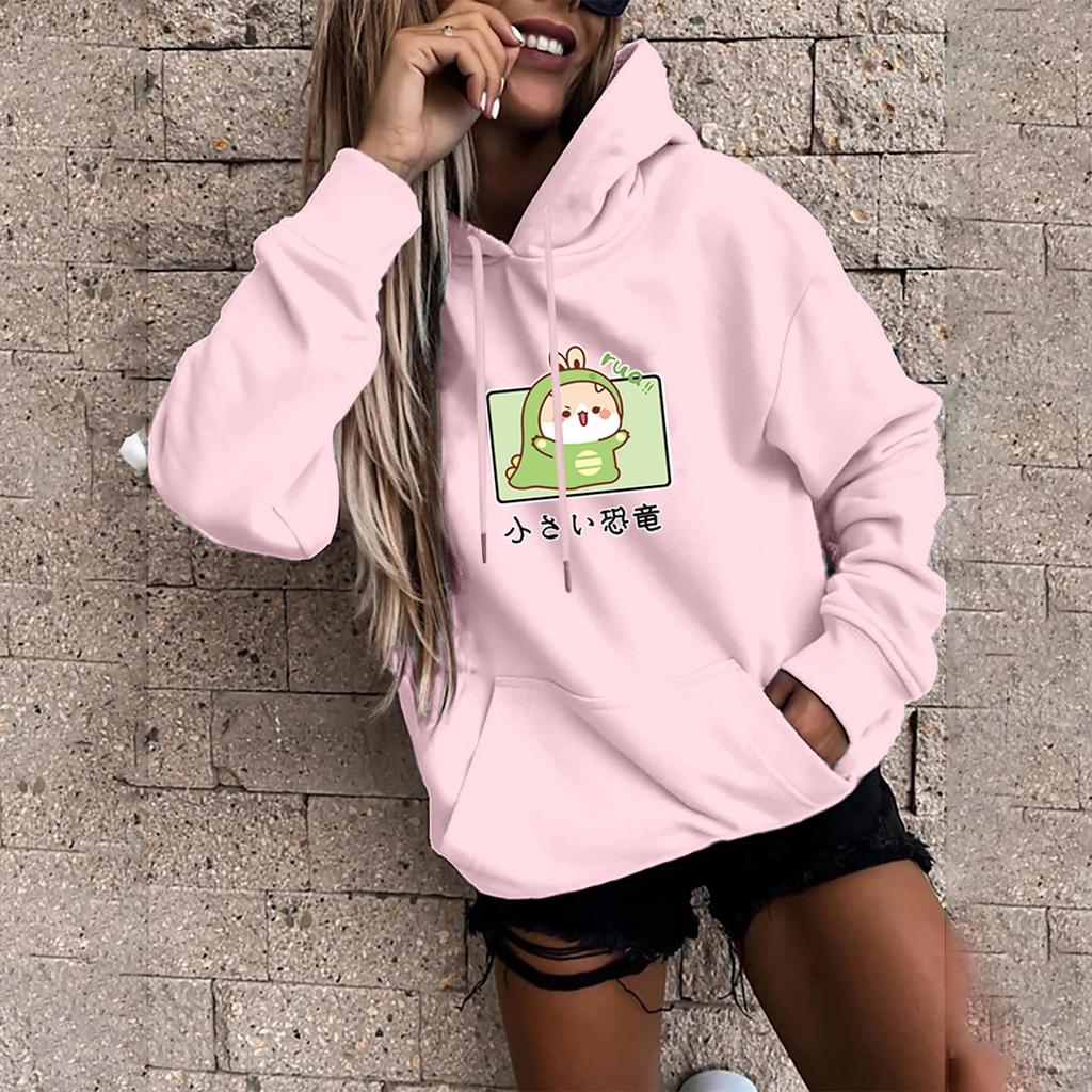 Damemote Uformelt trykk Hettegenser Løse sportsoverdeler Pullover