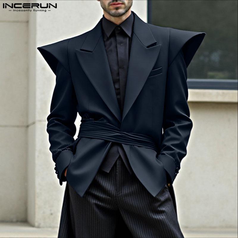 INCERUN Oversized Men Lapel Neck Long Sleeve Slim Waist Casual Shirts Blazer