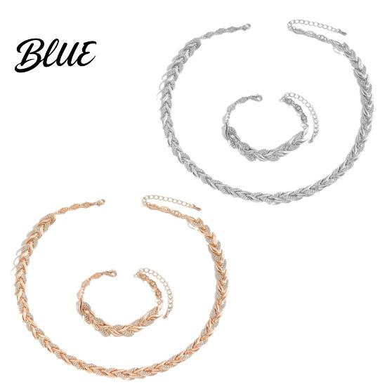 Necklace Bracelet Combo 2Pcs/Set Women Jewelry Set Leaves Shape Rhinestone