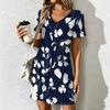 Zomer Mode Dames V-hals Creatieve Print Bedrukte Jurk Sex Korte Rok Jurken