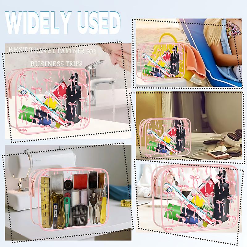 All Over Print Waterproof Pvc Nylon Pouch Bows Makeup Bag Transparent Toiletry Zipper Pouch Bow Clear Cosmetic Bags