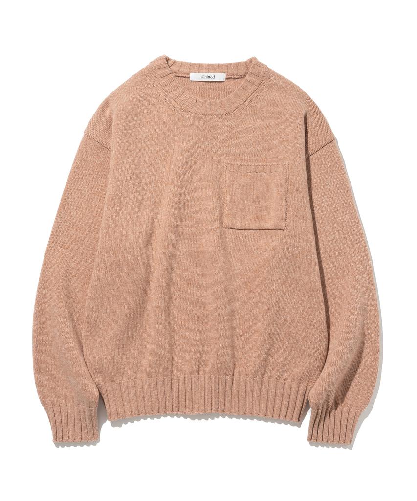 KNITTED Cashmere Wool Pocket Round Knit Dusty Pink