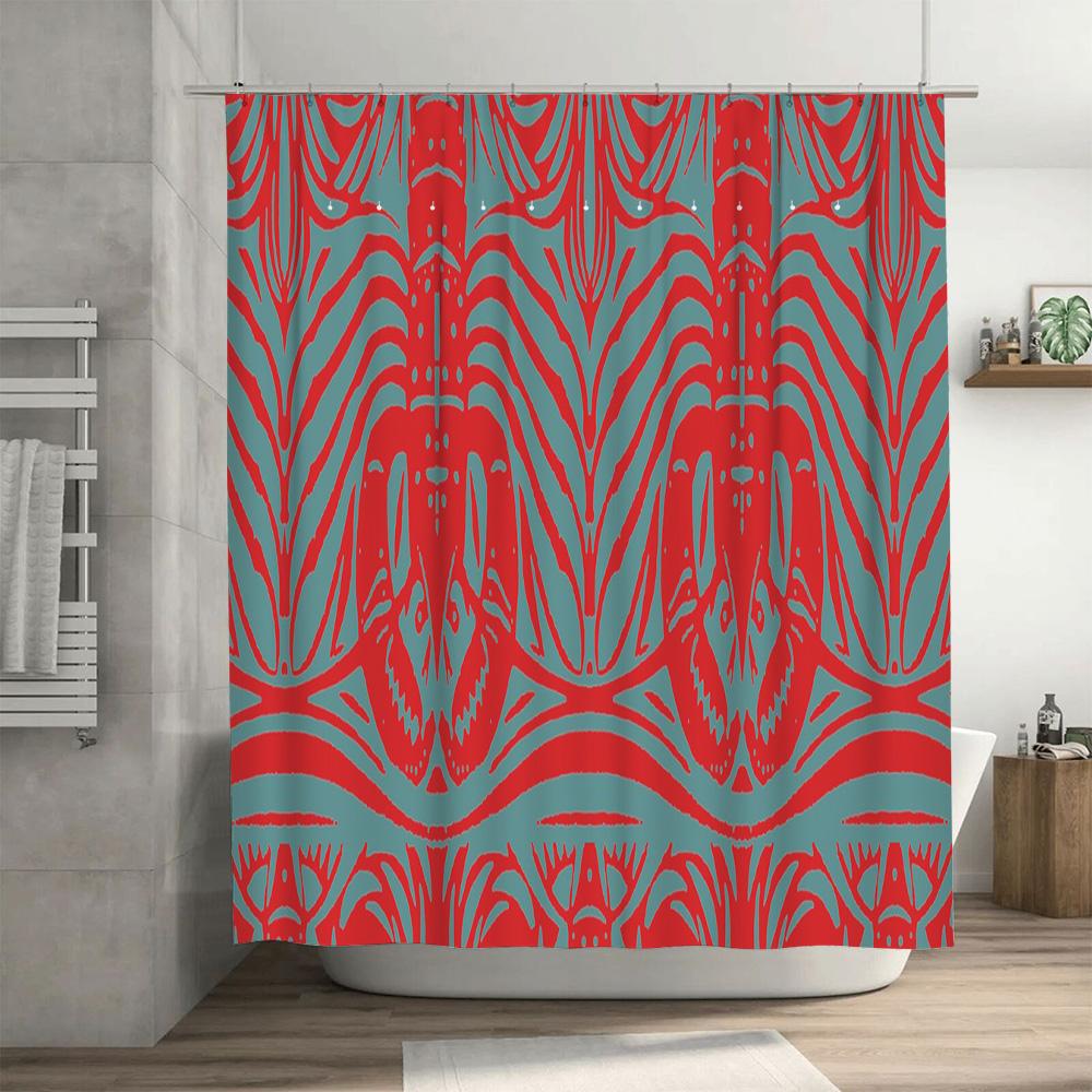 Red Blue Shower Curtain Waterproof Fabric Bathroom Decorative Home Textile Printed Modern Design With Rod Pocket (180X245Cm)