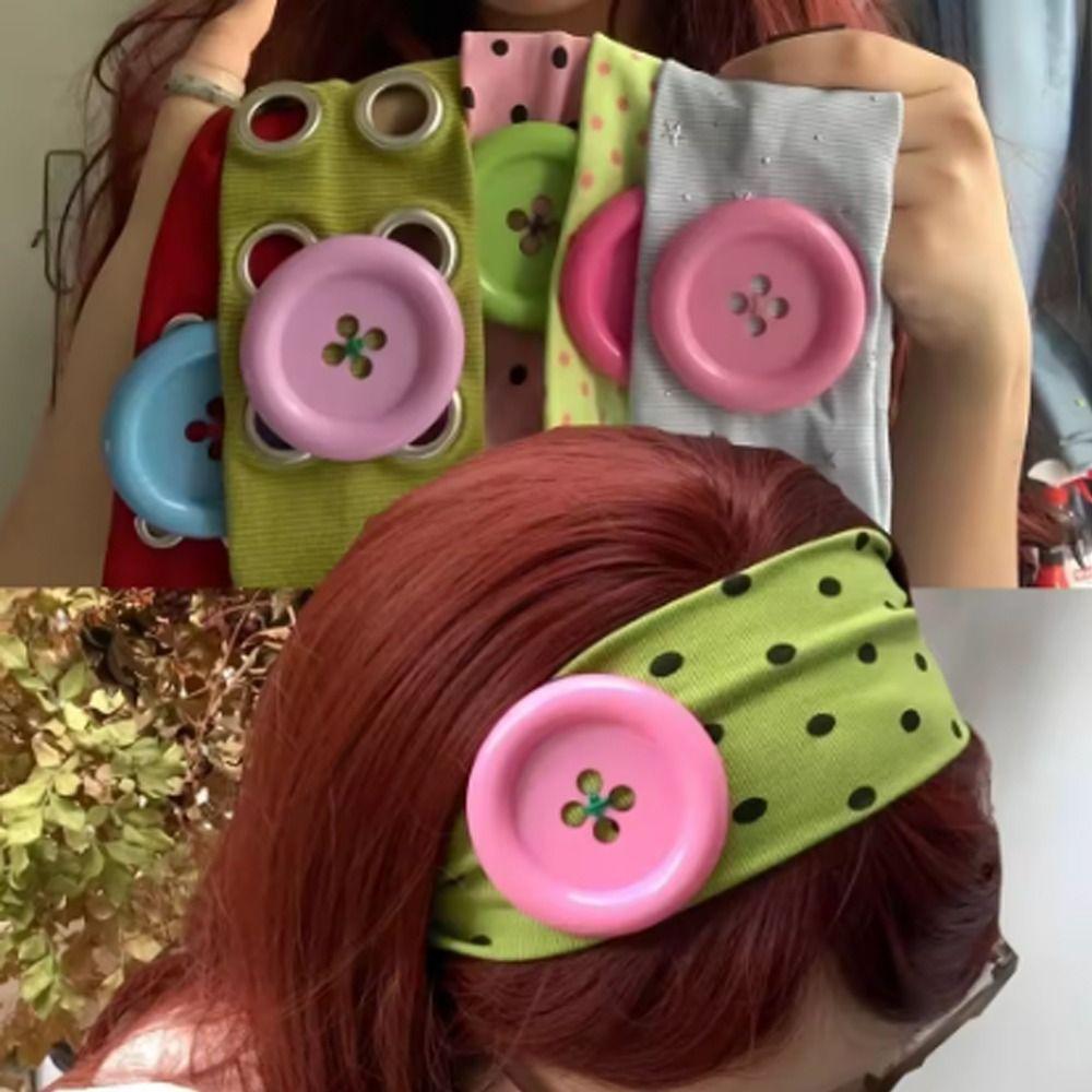 Colorful Elastic Hairband Vintage Style Polka Dot Headband High Quality Button Hairband