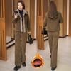 Corduroy Plus Velvet Thickening Suit Women's Autumn and Winter Fashionable Straight Pants Casual Warm Two-piece Set